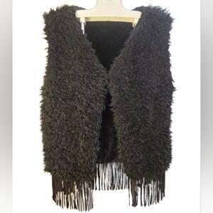 Funky And Stylish Black Fuzzy Faux Fur Fringe Vest - One Size